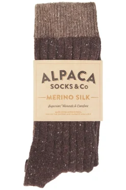 Online Alpaca socks Wandelsokken Merino Silk Rib Crew Dark Brown-Dark Tan