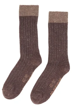 Online Alpaca socks Wandelsokken Merino Silk Rib Crew Dark Brown-Dark Tan