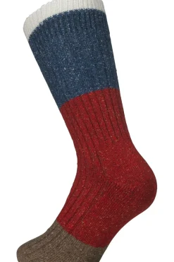Discount Alpaca socks Wandelsokken Merino Block Latte/Blue/Red/Dark Tan