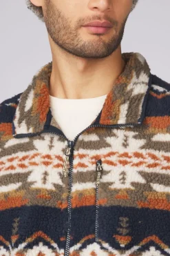 Discount Ayacucho Bodywarmer Fitz Roy Jaquard Sherpa Navy / Burnt Henna Print