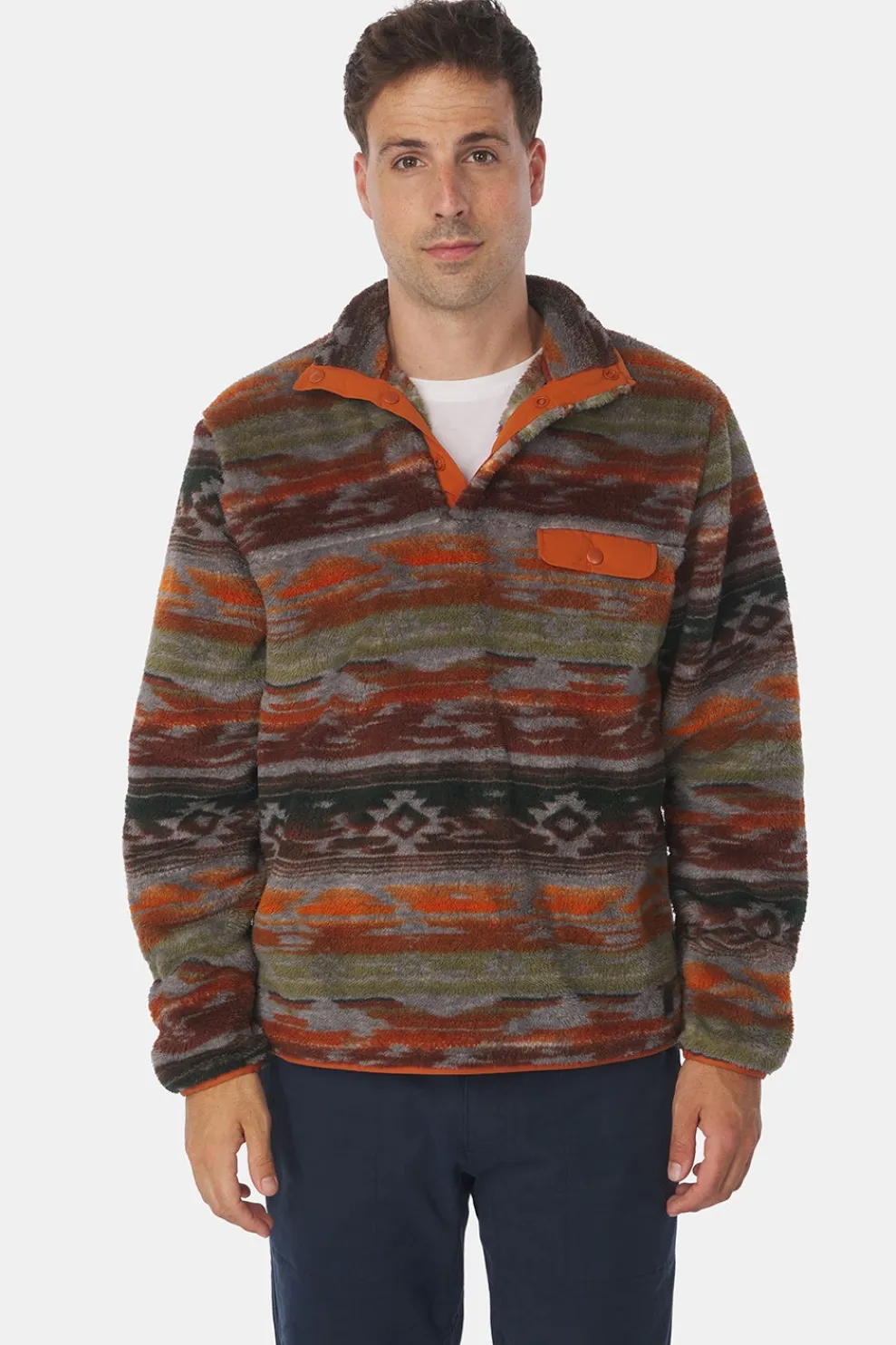 Hot Ayacucho Fleece Chalten Printed Snap Button M Umber
