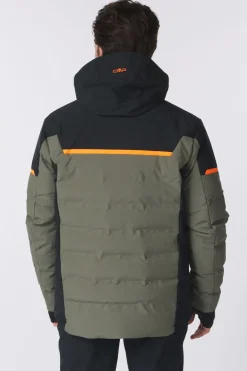 Fashion CMP Ski-Jas Man Ski Jacket Down Look Olive/Fanta Fluo