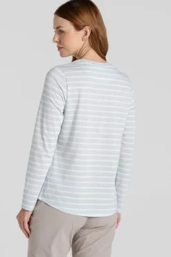 Outlet Craghoppers T-Shirt Nosilife Akona Longsleeve Nimbus Blue Stripe