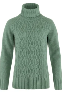 New Fjällräven Trui Övik Cable Knit Roller Neck W Patina Green