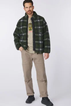 Discount Gramicci Fleece Shadow Plaid Sherpa Olive Shadow Plaid