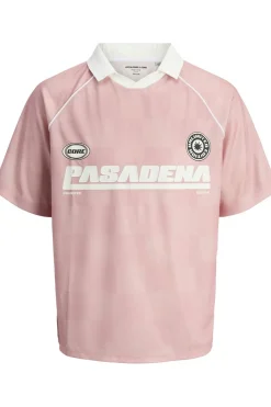 Discount Jack & Jones Polo Lido Aop Mesh Open Collar Pink Icing