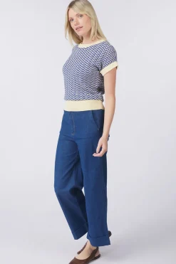 Sale King Louie Trui Boatneck Top Tide Denim Blue