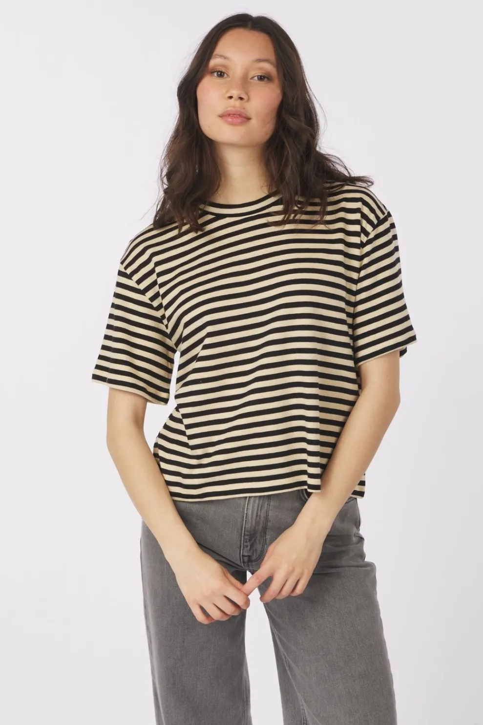 New King Louie T-Shirt Boxy Tee Chopito Stripe Light Grey Denim