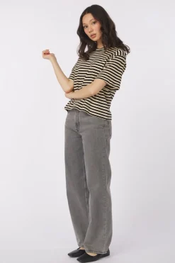 New King Louie T-Shirt Boxy Tee Chopito Stripe Light Grey Denim