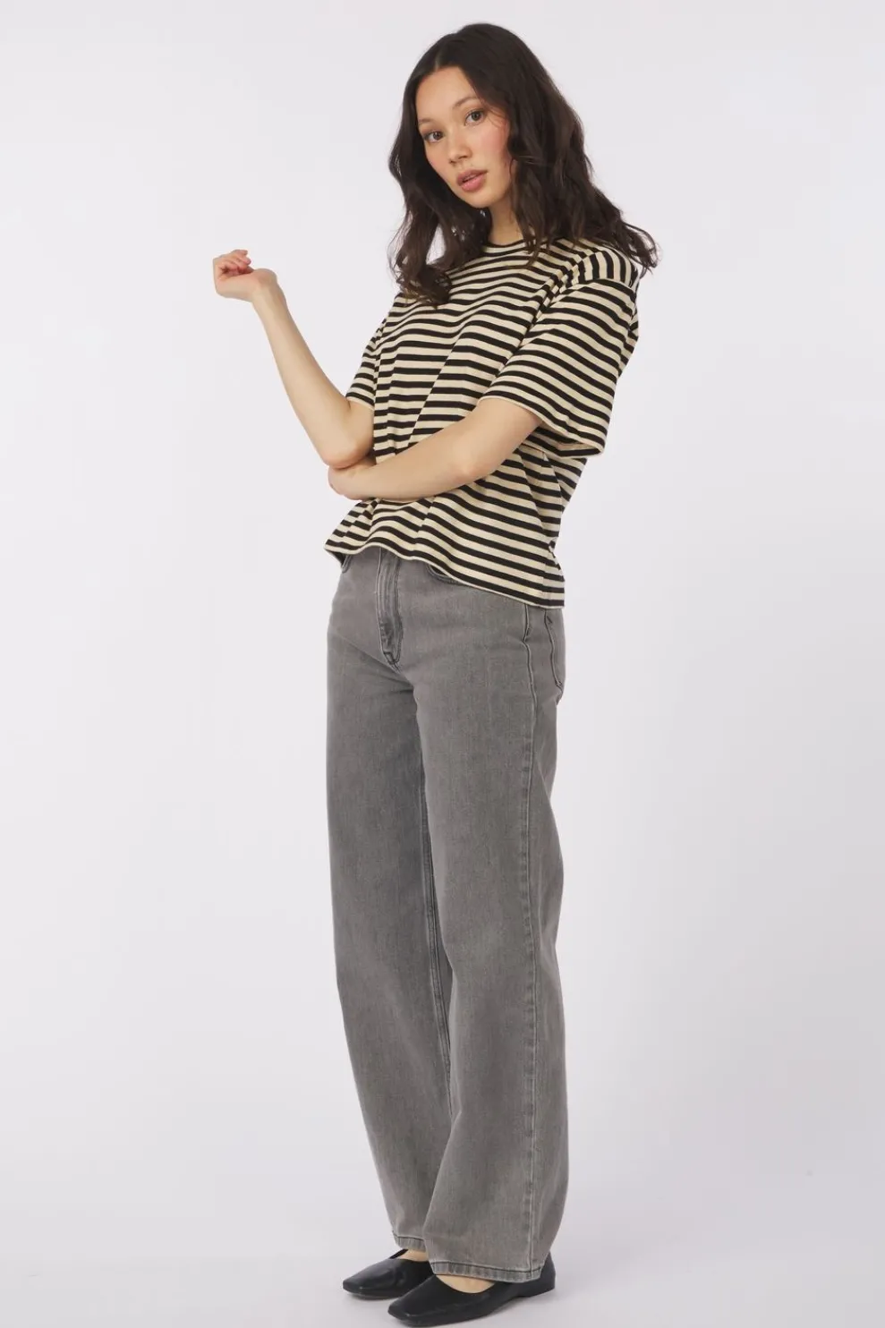 New King Louie T-Shirt Boxy Tee Chopito Stripe Light Grey Denim