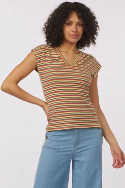 Fashion King Louie T-Shirt Double V Top Beebop Stripe Blue Tint