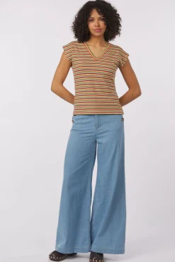 Fashion King Louie T-Shirt Double V Top Beebop Stripe Blue Tint