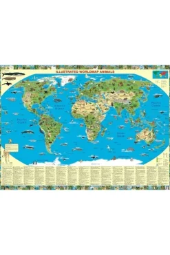 Animals of the World illustrated map-K&S DRUCKBUNT VERLAG Sale