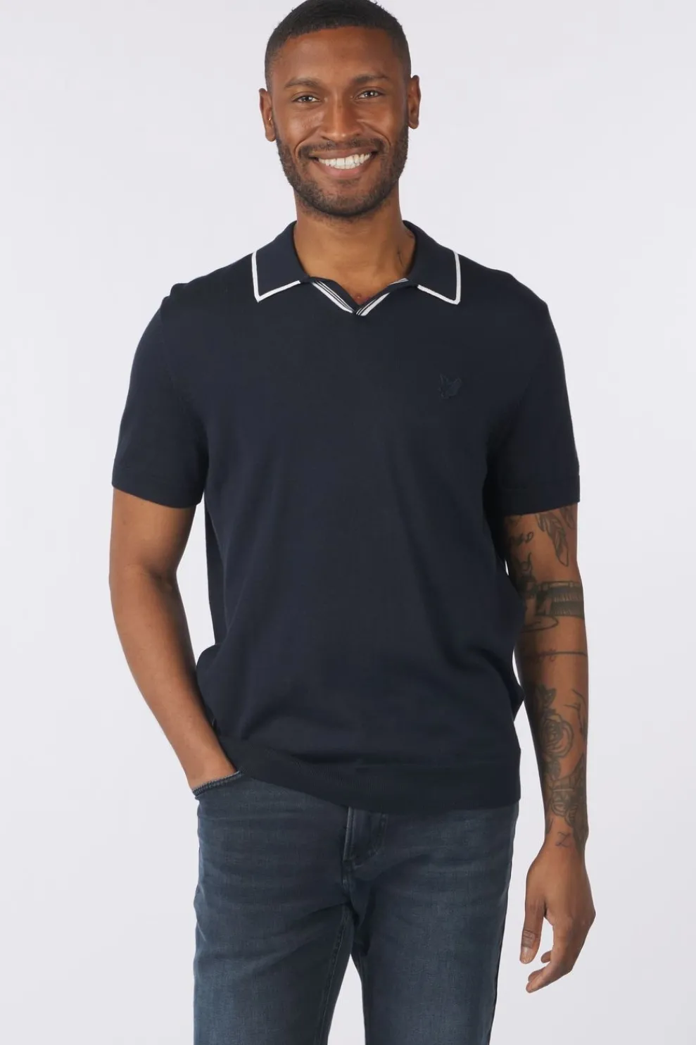 Polo Tipped Knitted Open Collar Tonal-Lyle & Scott New
