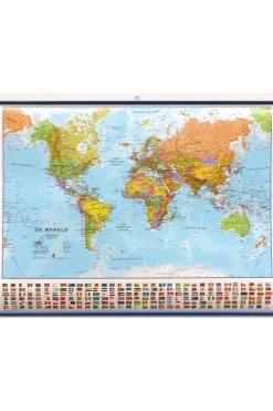 Hot Maps International Wereld pol. gepl. met latjes +vlaggen mi 2017