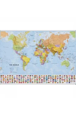 World pol. gepl. met latjes +vlaggen mi-Maps International Clearance