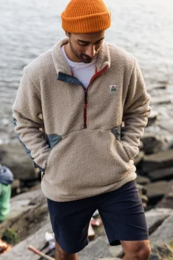 Clearance Passenger Clothing ltd Fleece Mens Muse Polar Lined Sherpa 1/4 Zip Pebble Grey