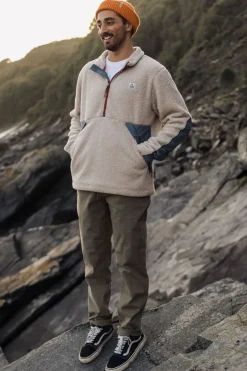 Clearance Passenger Clothing ltd Fleece Mens Muse Polar Lined Sherpa 1/4 Zip Pebble Grey