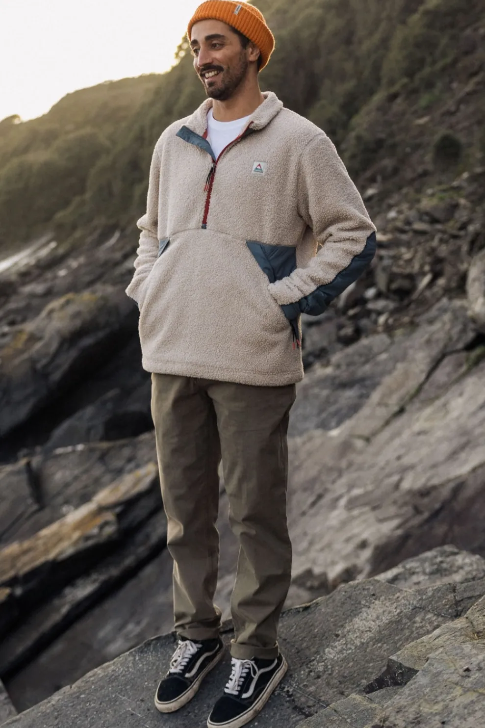 Clearance Passenger Clothing ltd Fleece Mens Muse Polar Lined Sherpa 1/4 Zip Pebble Grey