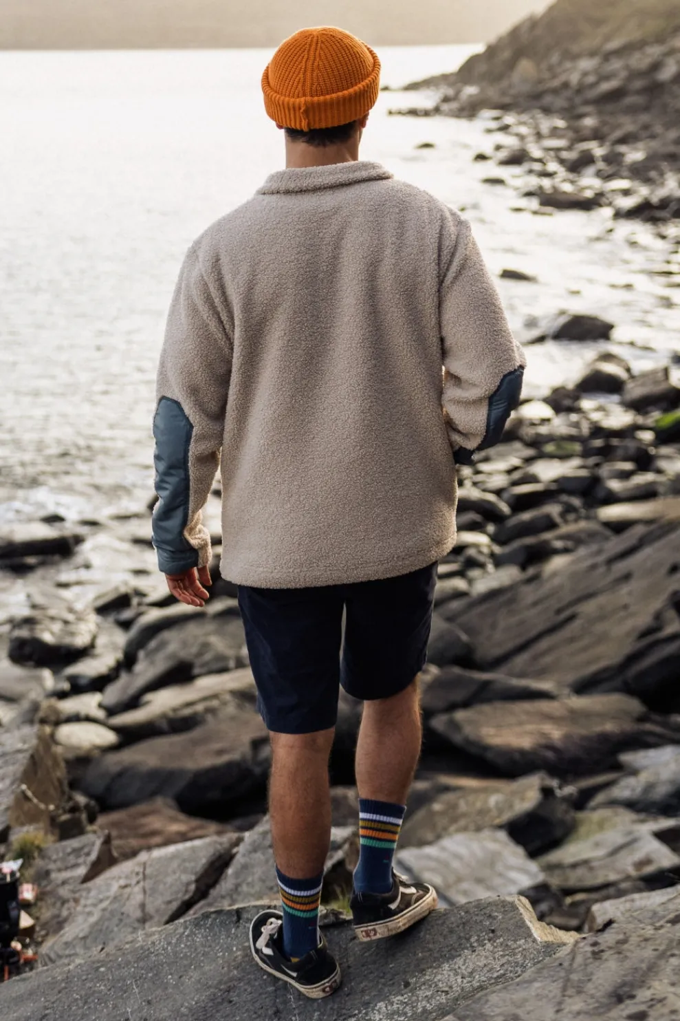 Clearance Passenger Clothing ltd Fleece Mens Muse Polar Lined Sherpa 1/4 Zip Pebble Grey