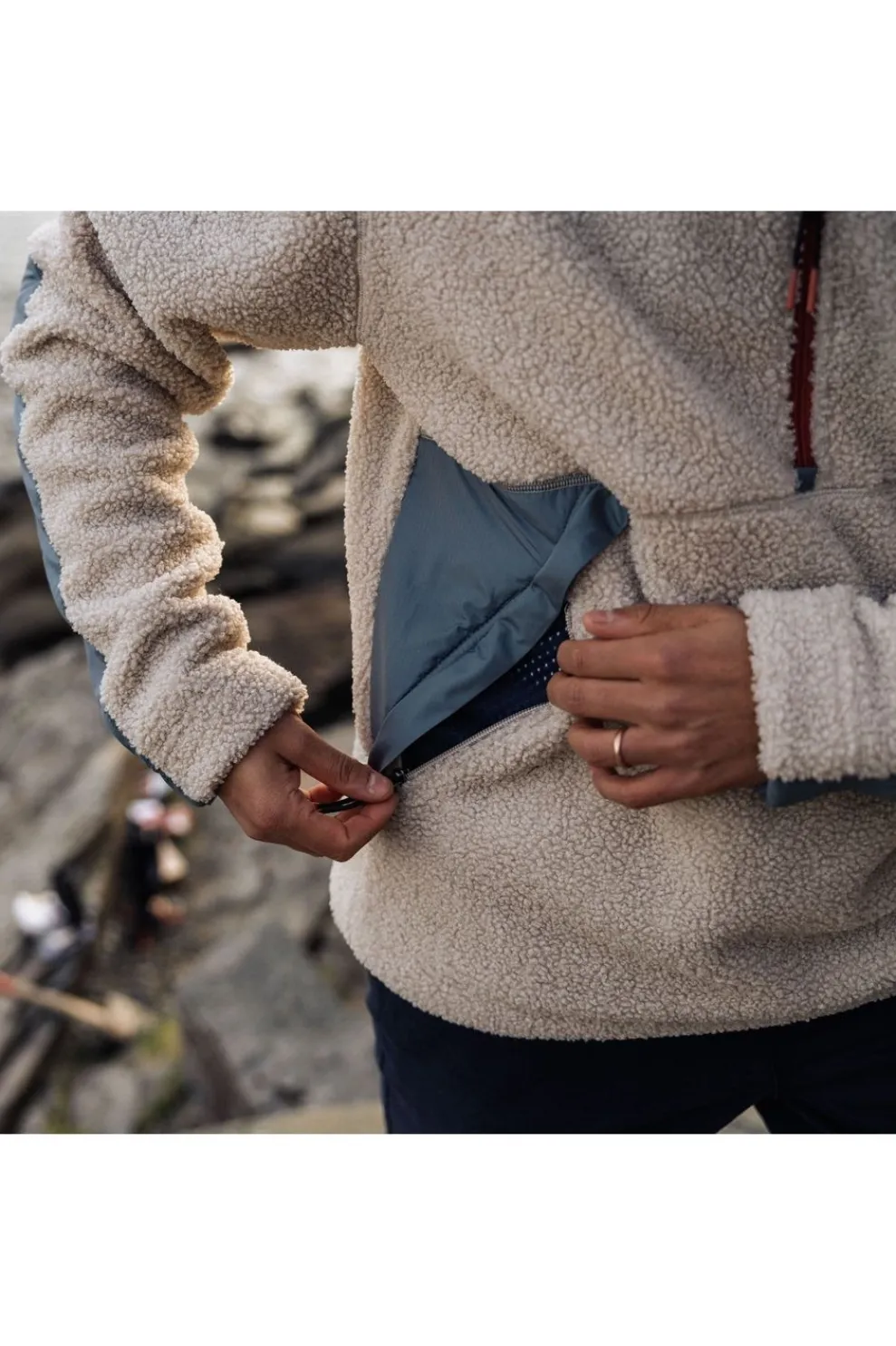 Clearance Passenger Clothing ltd Fleece Mens Muse Polar Lined Sherpa 1/4 Zip Pebble Grey