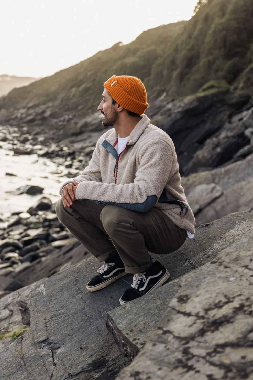 Clearance Passenger Clothing ltd Fleece Mens Muse Polar Lined Sherpa 1/4 Zip Pebble Grey