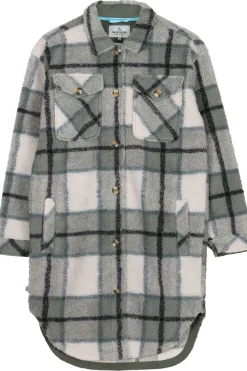 Discount Passenger Clothing ltd Fleece Cloudy Recycled Sherpa Longline Fleece Shirt Pistachio Check