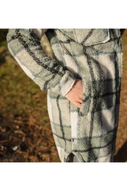 Discount Passenger Clothing ltd Fleece Cloudy Recycled Sherpa Longline Fleece Shirt Pistachio Check