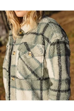 Discount Passenger Clothing ltd Fleece Cloudy Recycled Sherpa Longline Fleece Shirt Pistachio Check