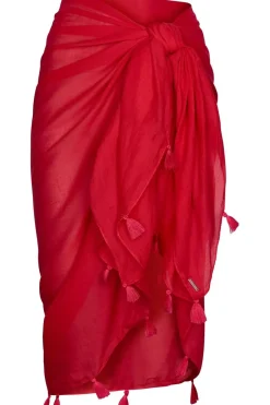 New Pastunette Pareo Sarong With Tassels Red