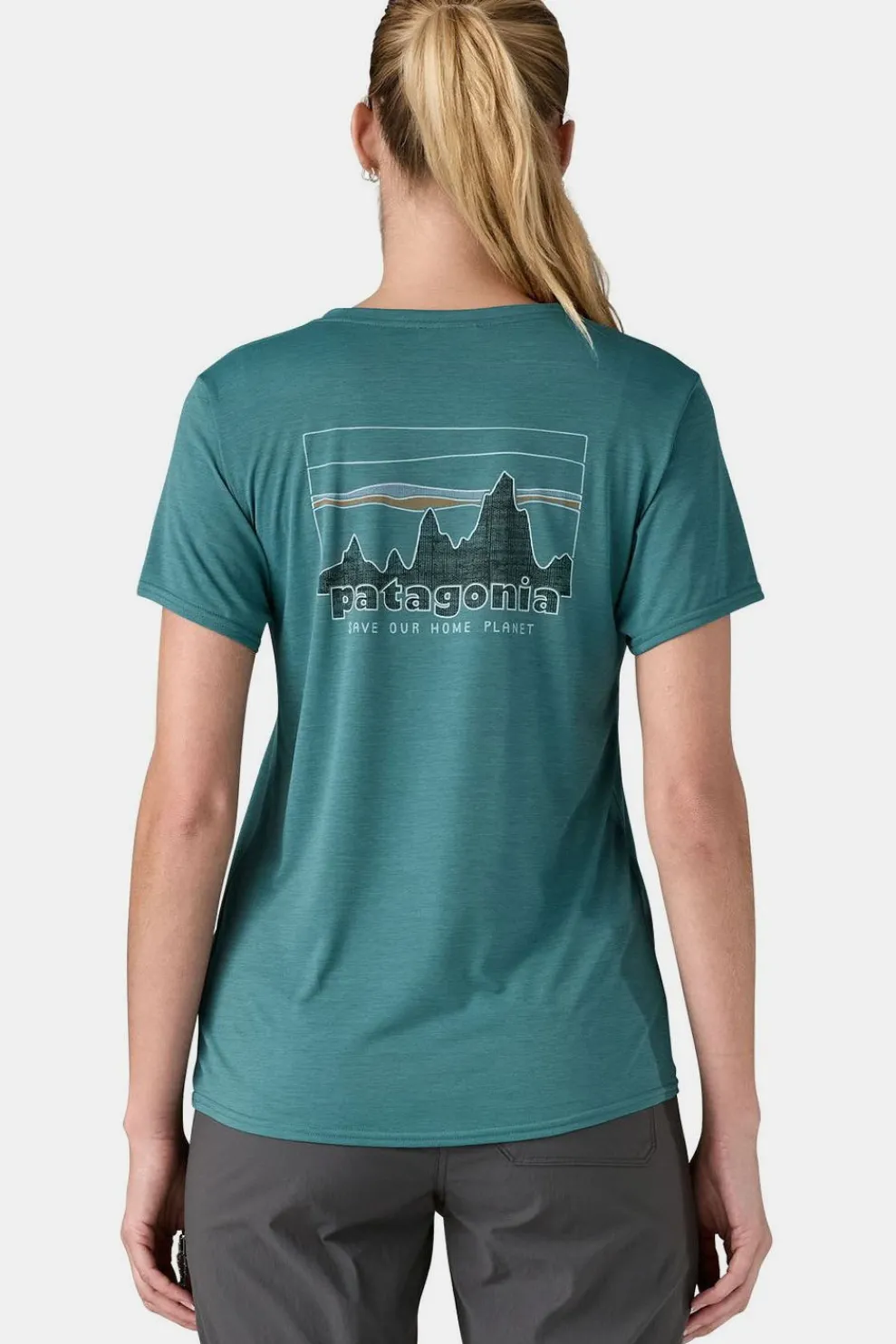 Outlet Patagonia T-Shirt Cap Cool Daily Graphic Shirt '73 Skyline: Wetland Blue X-Dye