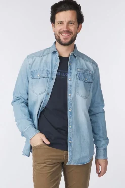 Clearance PME Legend Hemd Bleach Indigo Denim Beige