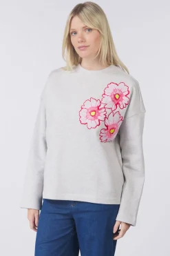 Sale Pom Amsterdam Trui Floral Grey Melange Denim Blue