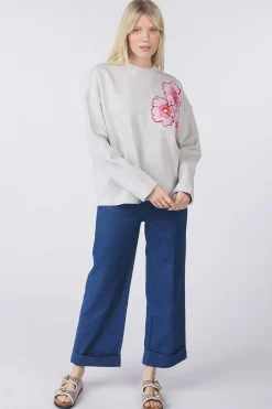 Sale Pom Amsterdam Trui Floral Grey Melange Denim Blue