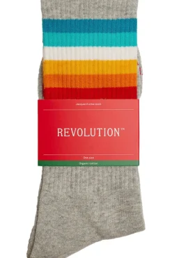Sale Revolution Sokken Jaquard Crew Sock Grey-Melange