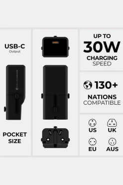 Outlet Rolling Square Reisstekker Pocket Travel Adapter 30W black