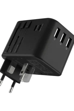 Hot Rolling Square Wereldstekker Travel Adapter - Qc 35,5W Black