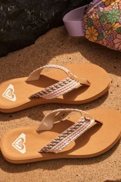 Clearance Roxy Slippers Porto Rope Natural/Crazy Pink