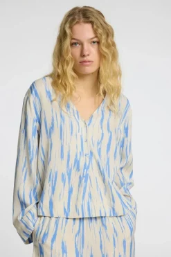 Best Selected Blouse Baela Ls Aop V-Neck Top B Birch Aop