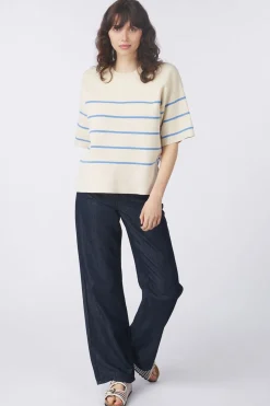 Outlet Selected Jeans Wide Vela Hw Jeans Birch Stripes Cornflower Blue