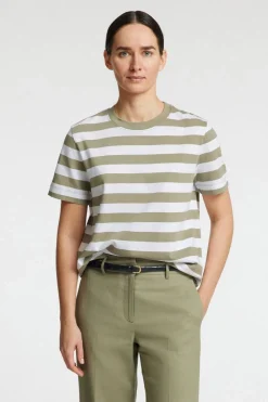 New Selected T-Shirt Essential Stripedoxy Vetiver Stripes Bright White