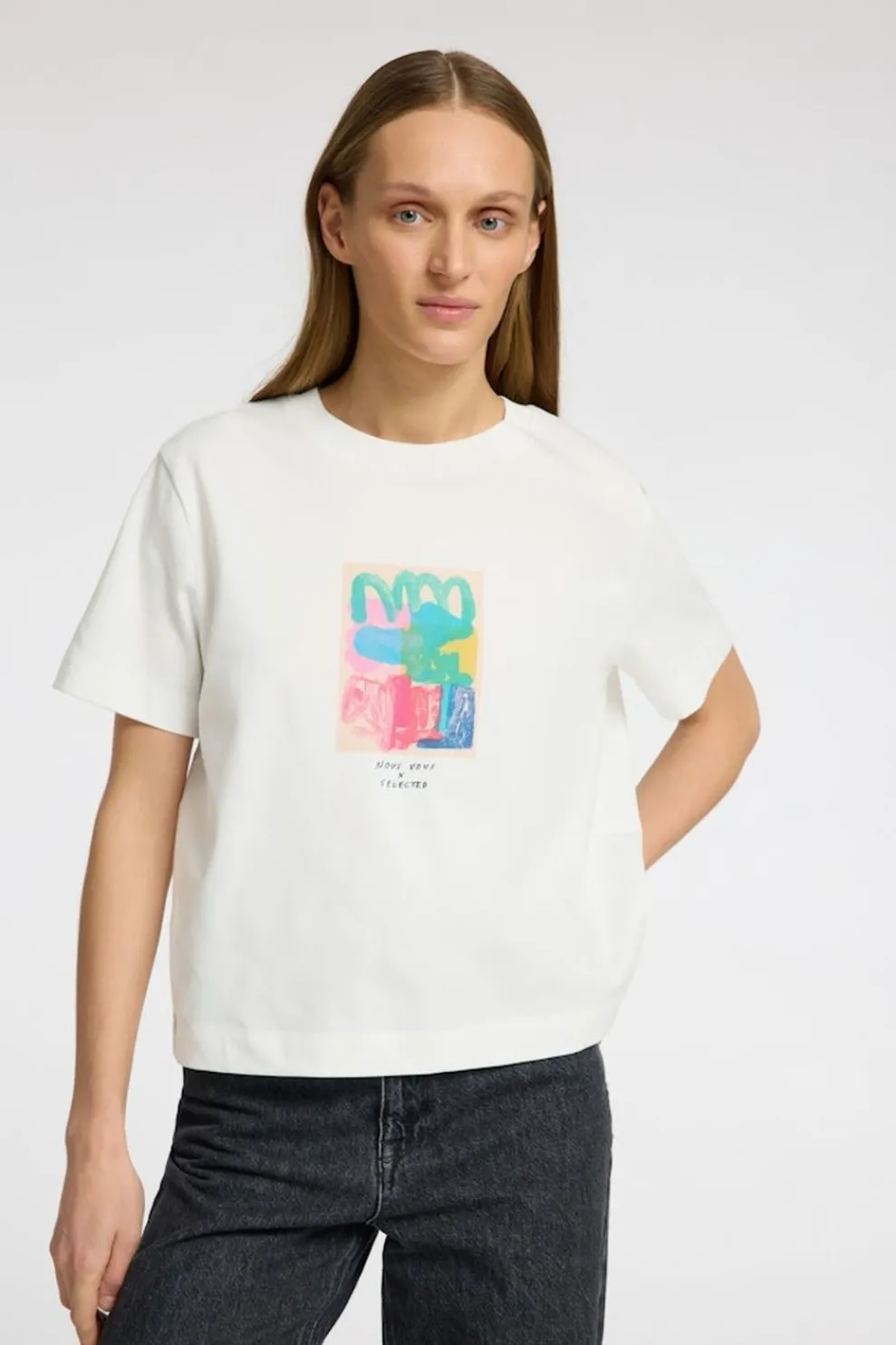 Fashion Selected T-Shirt Essential Boxy Printed Snow White Multi