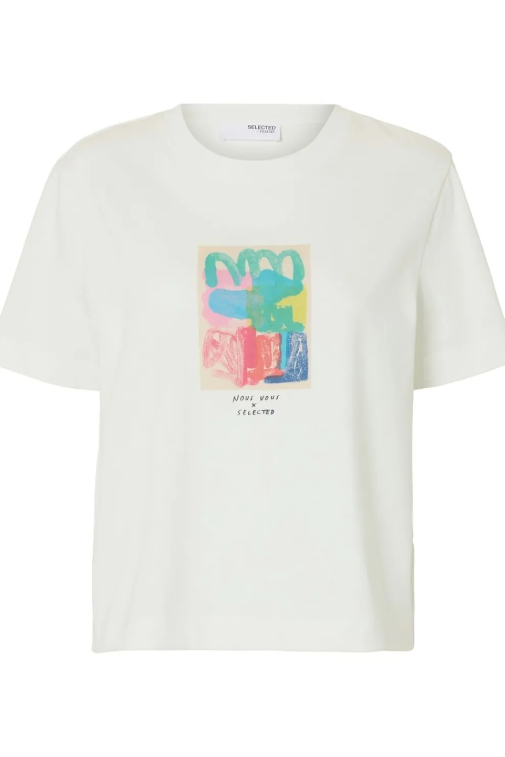 Fashion Selected T-Shirt Essential Boxy Printed Snow White Multi