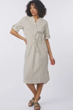 Discount Soaked in Luxury Jurk Slanvitte Zaya Beige With Black Stripe