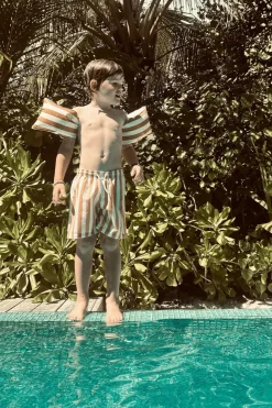 Online Swim Essentials Zwemarmbandjes -  Yellow Striped - Inflatable Swimming Armbands 0-2 Donkergeel/Wit