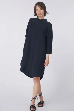 Outlet Tom Tailor Jurk Dress Shirt Linen Navy Blue