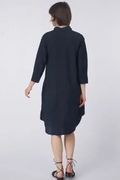 Outlet Tom Tailor Jurk Dress Shirt Linen Navy Blue