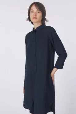 Outlet Tom Tailor Jurk Dress Shirt Linen Navy Blue