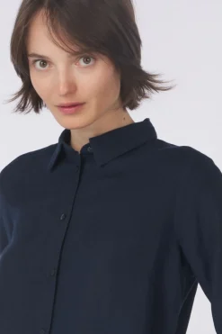 Outlet Tom Tailor Jurk Dress Shirt Linen Navy Blue