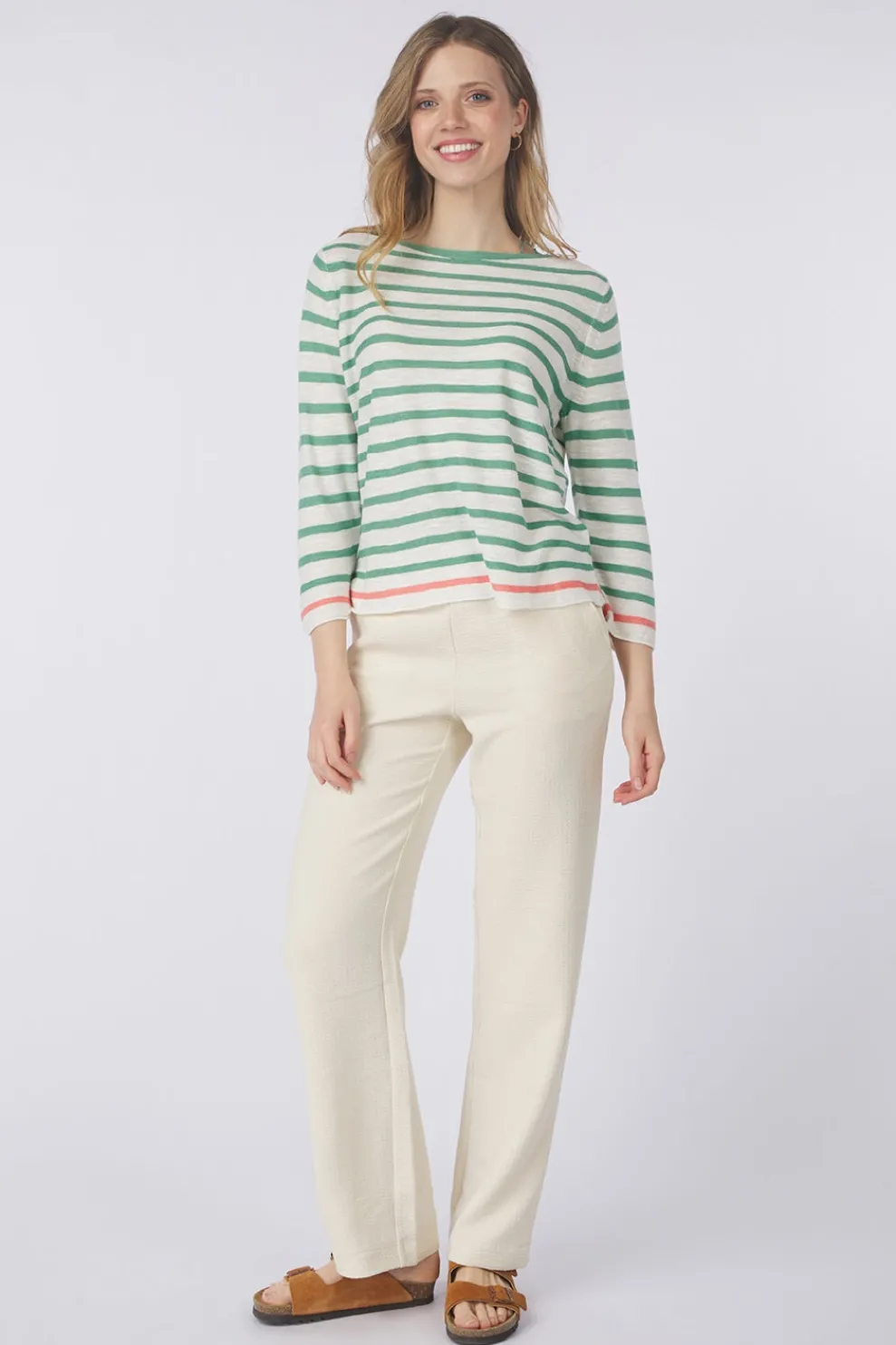 Sale Tom Tailor Trui Knit Striped Boatneck Champagne